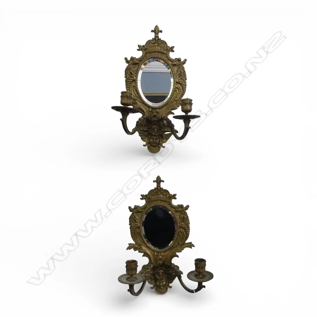 PR OF VINTAGE MIRROR BACKED WALL SCONCE CANDLE HOLDERS 340mm Image 1++