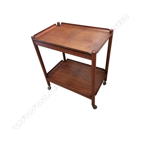 MID-CENTURY TEAK TWO-TIER FOLDING TROLLEY, WITH REMOVABLE CURVED EDGE TRAY 1960’S - 700 x 400 x 630 mm (H x W x L)