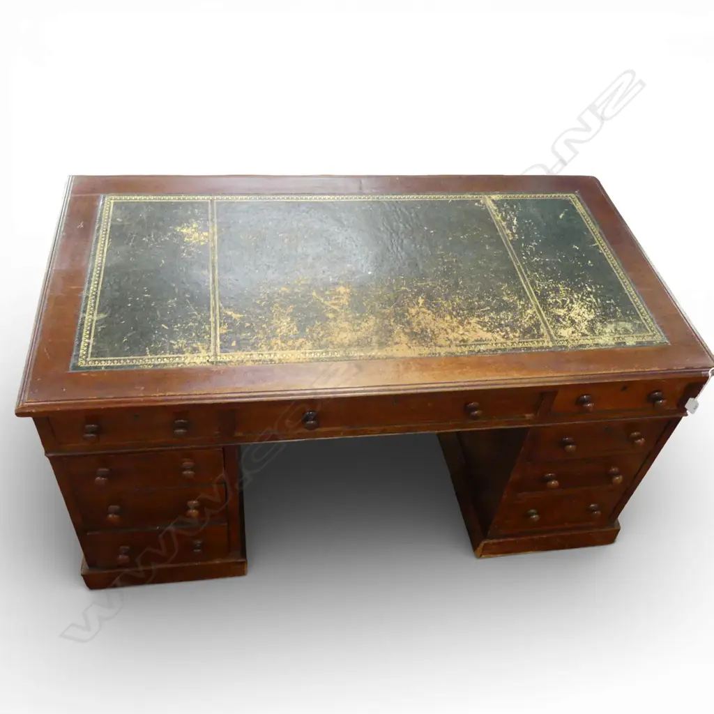 VICTORIAN MAHOGANY TWIN PEDESTAL DESK requires some refurbishment Image 1++