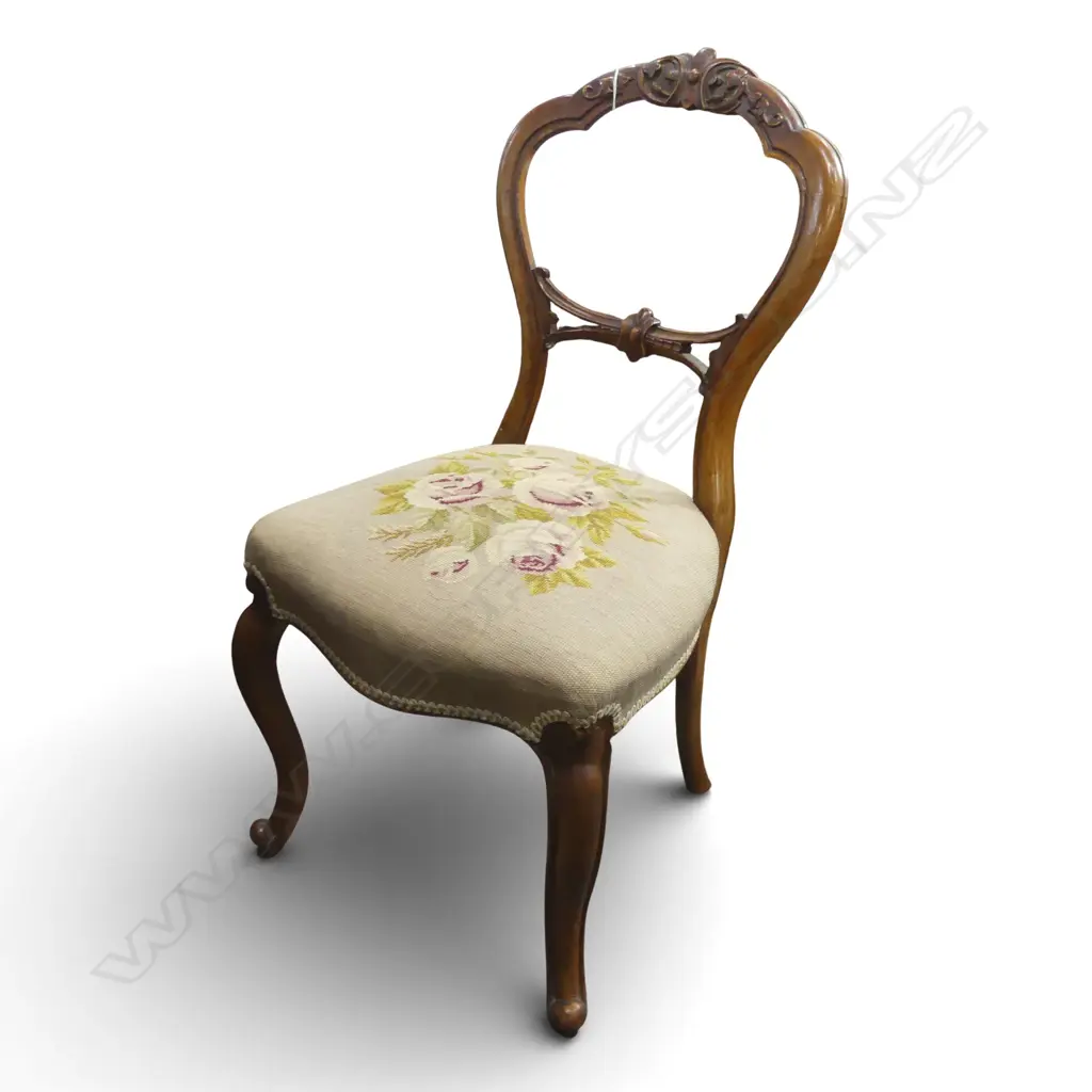 VICTORIAN BALLOON BACK CHAIR w. NEEDLEWORK SEAT Image 1++