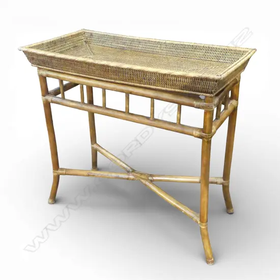 SHALLOW CANE BASKET ON ORIENTAL STYLE STAND 800x500x760mm