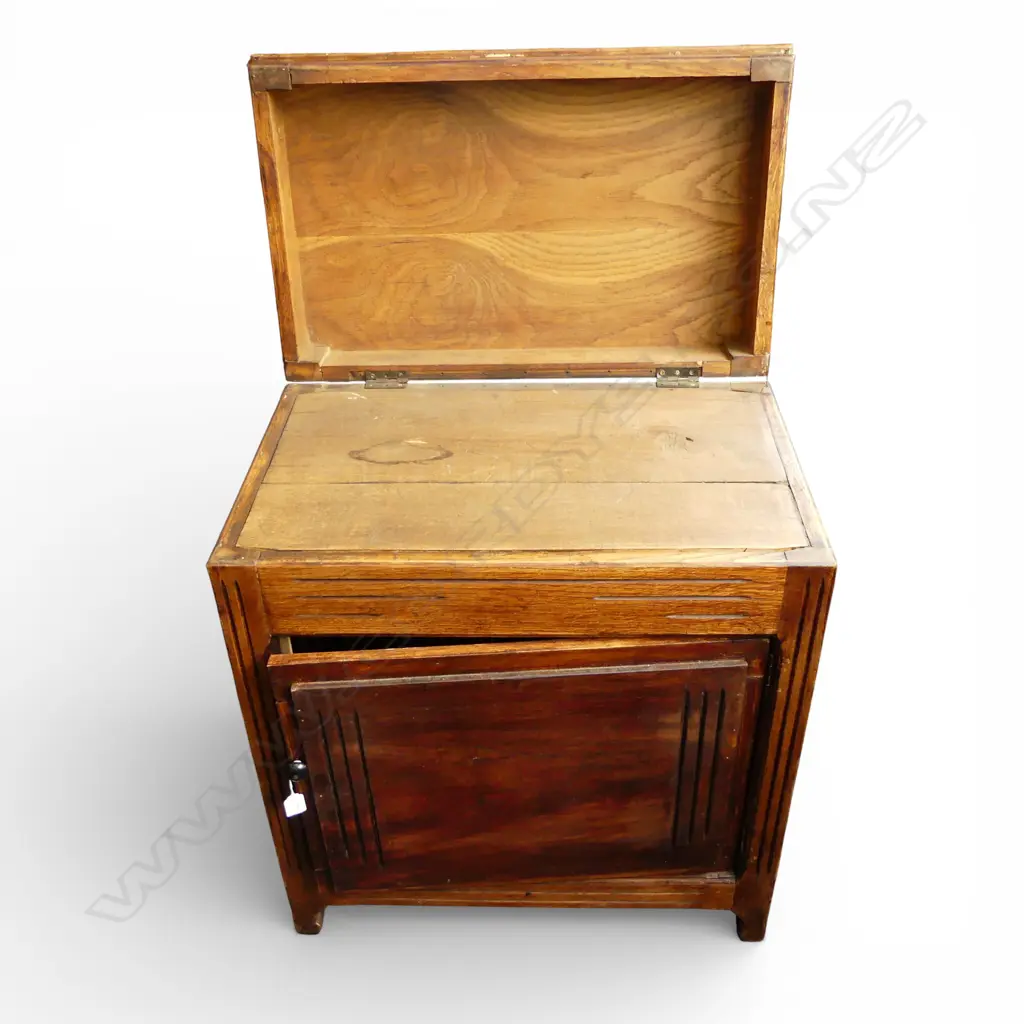 VINTAGE 1950s FRENCH WOODEN BUTCHERS BLOCK CABINET w. FOLD OVER TOP 710x430x780mm some old borer to base Image 1++