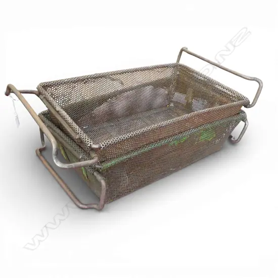 2 VINTAGE FRENCH PERFORATED METAL TRAYS 500x310x150mm