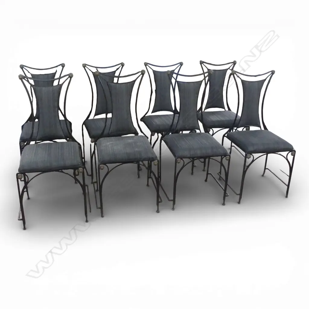 8 DESIGNER DINING CHAIRS, WROUGHT IRON FRAMES Image 1++