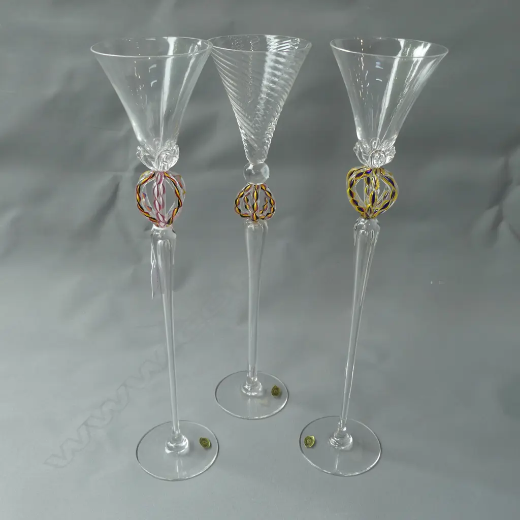 VAL 3 SAINT LAMBERT TALL ART CRYSTAL GOBLETS H.435mm Image 1++