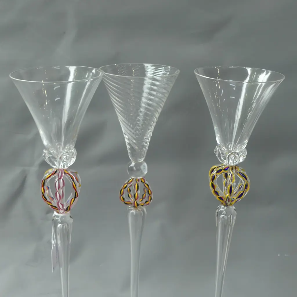VAL 3 SAINT LAMBERT TALL ART CRYSTAL GOBLETS H.435mm Image 1++