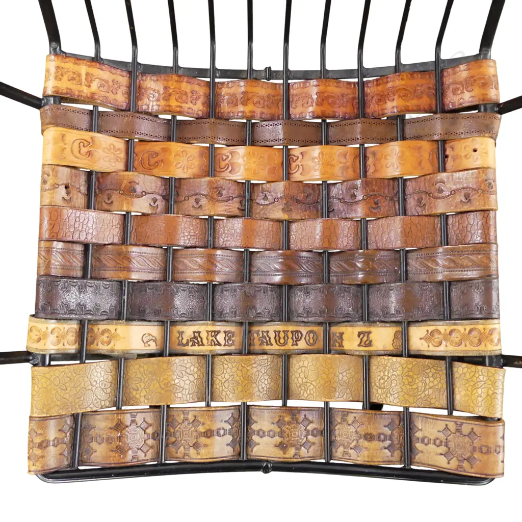 RETRO CHAIR; METAL FRAME w. WOVEN LEATHER BELTS Image 1++