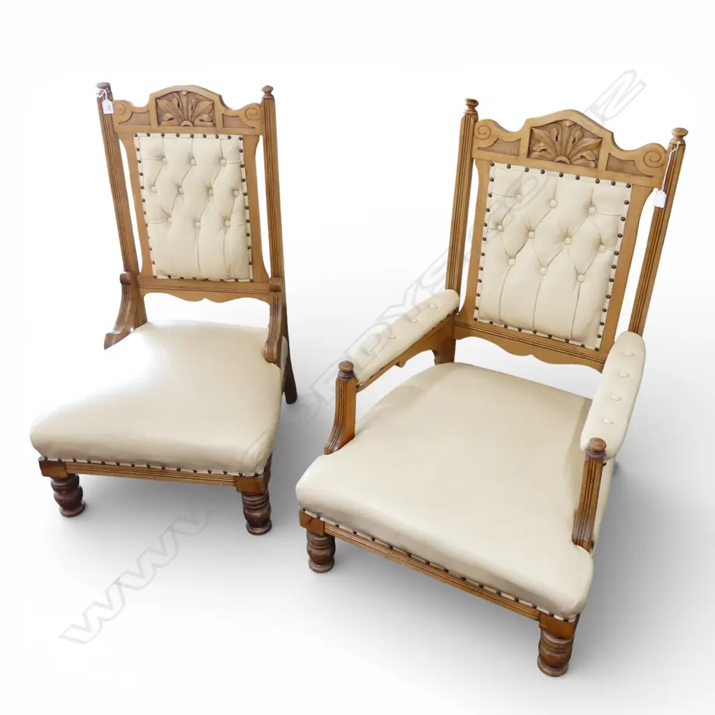 2 EDWARDIAN CHAIRS with modern cream upholstery  Image 1++