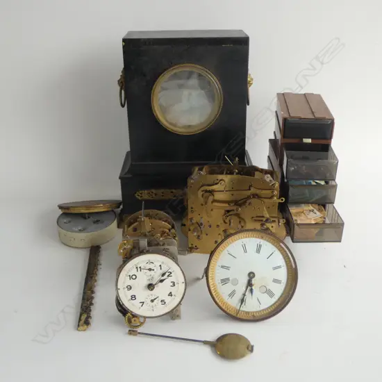 BOX OF  CLOCK PARTS & MOVEMENTS