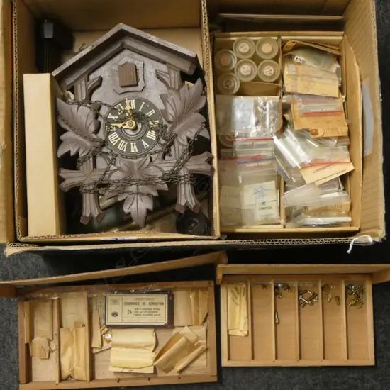 BOX OF CLOCK PARTS & WATCH PARTS