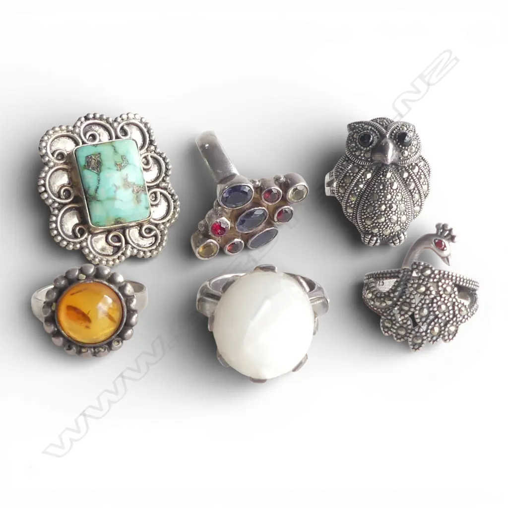 6 SILVER RINGS 44gms Image 1++