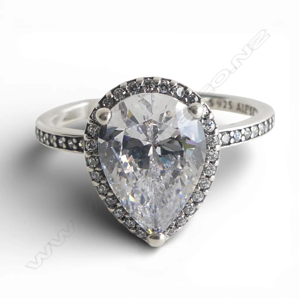 PANDORA SILVER & GEM (FAUX DIAMOND) DRESS RING in original box SIZE Q1/2 Image 1++