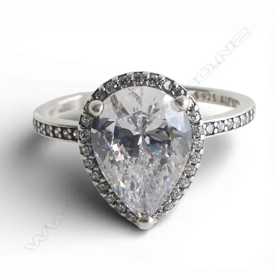 PANDORA SILVER & GEM (FAUX DIAMOND) DRESS RING in original box SIZE Q1/2