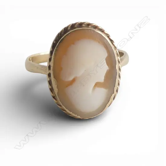 VINTAGE 9ct GOLD & CAMEO RING rope edge 2.8gms SIZE P