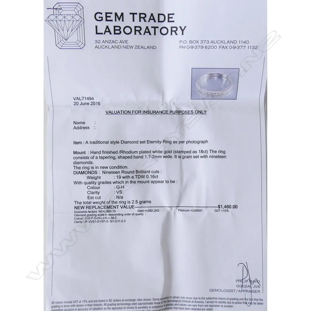 18CT WG DIAMOND ETERNITY RING 2.5gms W. VALUATION SIZE P Image 1++