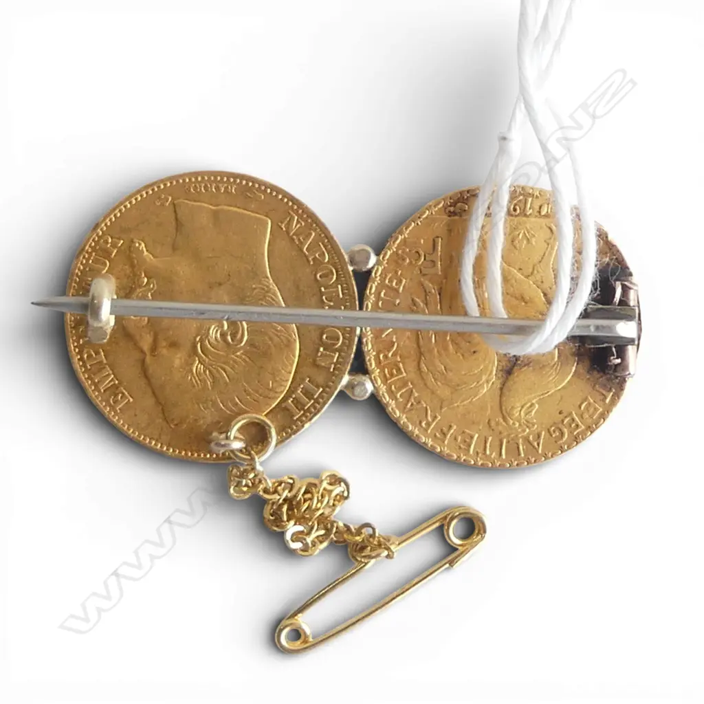 1857 & 1912 GOLD FRANC COINS CONVERTED TO BROOCH 14.02gms Image 1++