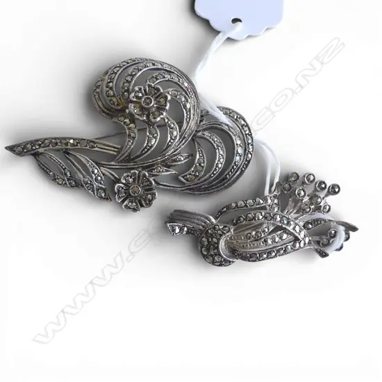 2 SILVER & MARCASITE VINTAGE BROOCHES