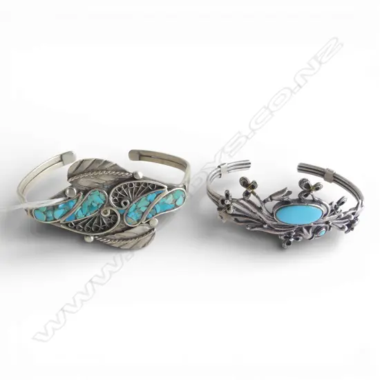 2 FANCY SILVER & TURQUOISE CUFFS