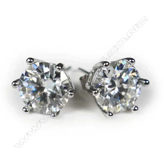 PR 2ct MOISSANITE & SILVER STUD EARRINGS, GRA CERT.