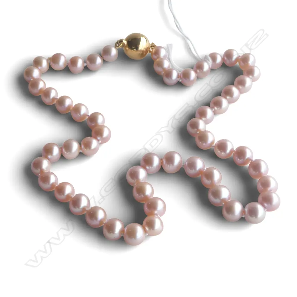 CULTURED FRESHWATER PEARL NECKLACE, BALL CLASP, PINK/CREAM HUE, L.440mm x 6mm Image 1++