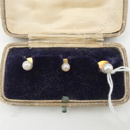 3 boxed EARLY 20thC 15ct GOLD & PEARL SHIRT STUDS 3.9gms