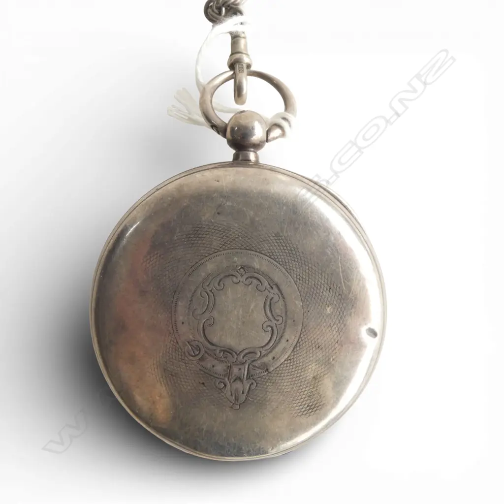 VICTORIAN SILVER W. BENSON OPEN FACE FOB WATCH with silver rope twist chain Image 1++