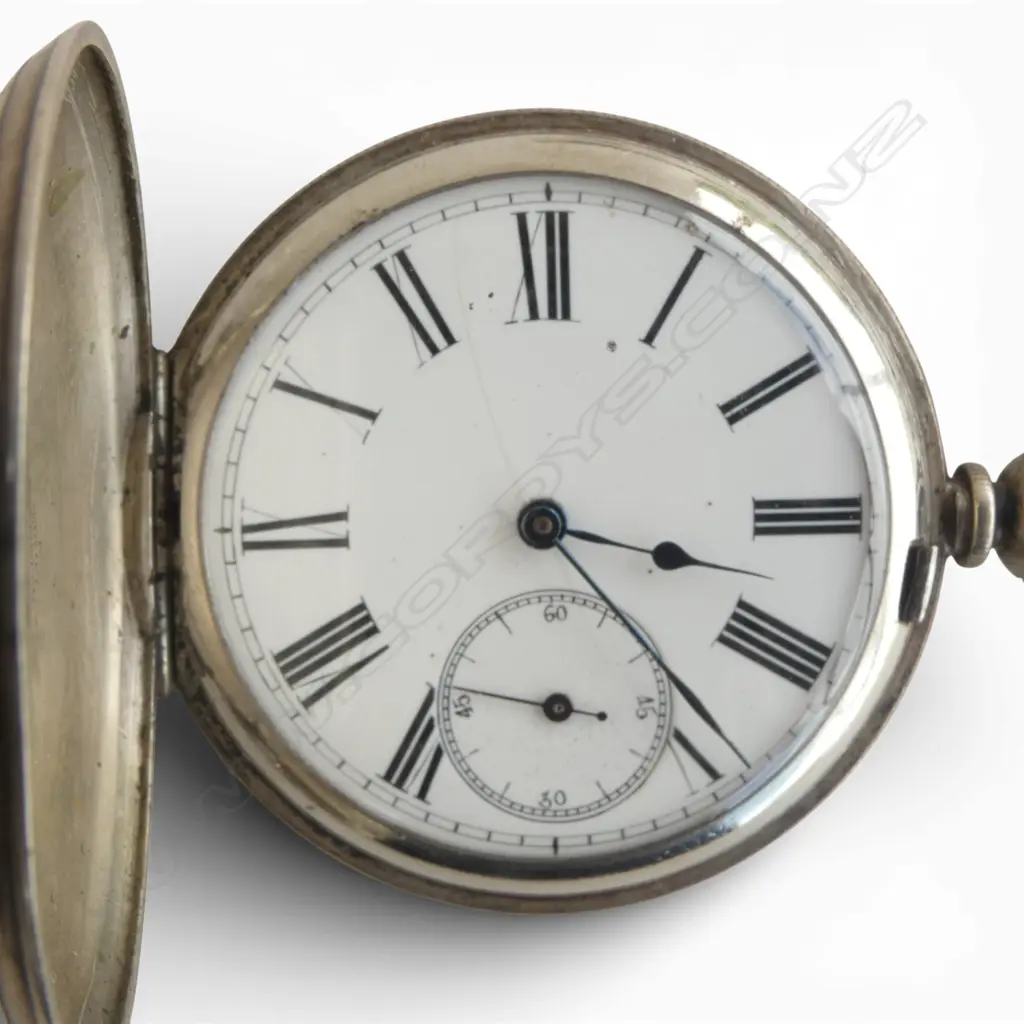 SILVER KEY WIND POCKET WATCH with SILVER ALBERTINA CHAIN Image 1++