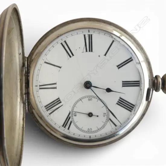 SILVER KEY WIND POCKET WATCH with SILVER ALBERTINA CHAIN