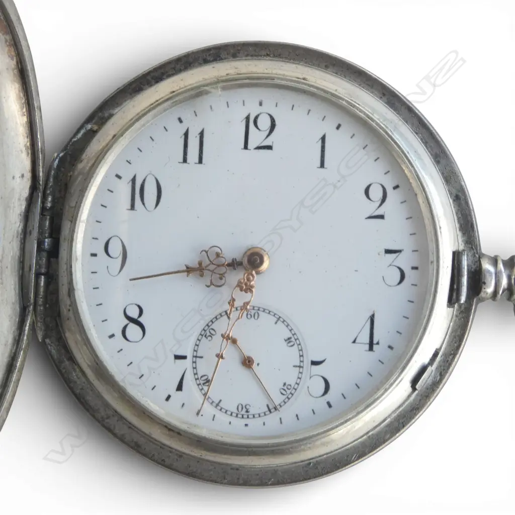 ANTIQUE SILVER NEILLO GENTS HUNTER FOB WATCH minor faults no pusher + crack to glass Image 1++