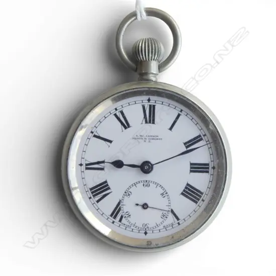 EARLY 20thC WHITE METAL OPEN FACE FOB WATCH dial marked S. Mc.Lernon Napier & Gisborne NZ running
