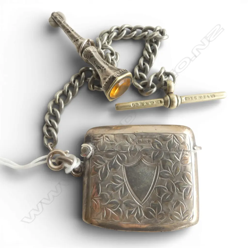 c1900 SILVER VESTA (Chester 1908) on SHORT FOB CHAIN etc Image 1++