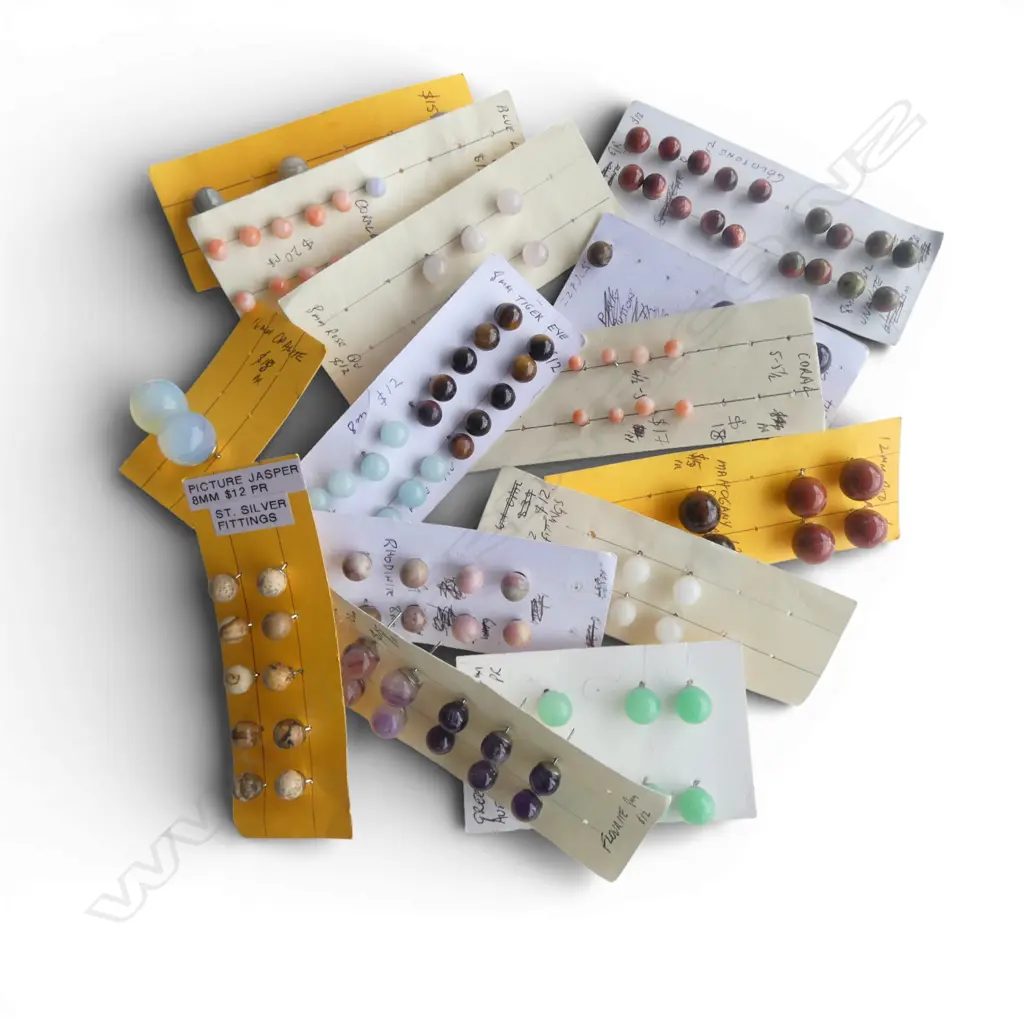 MULTIPLE CARDS STUD EARRINGS INCLDS; CORAL & SEMI PRECIOUS STONES Image 1++