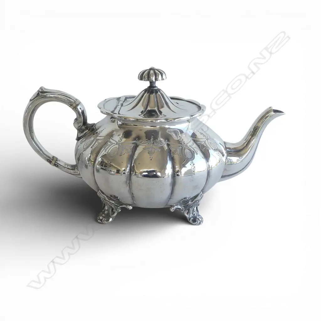 4PC MELLON SHAPED SHEFFIELD PLATE TEASET Image 1++