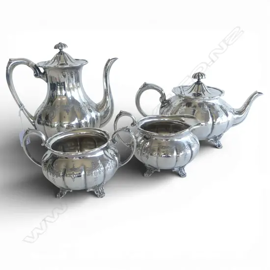 4PC MELLON SHAPED SHEFFIELD PLATE TEASET