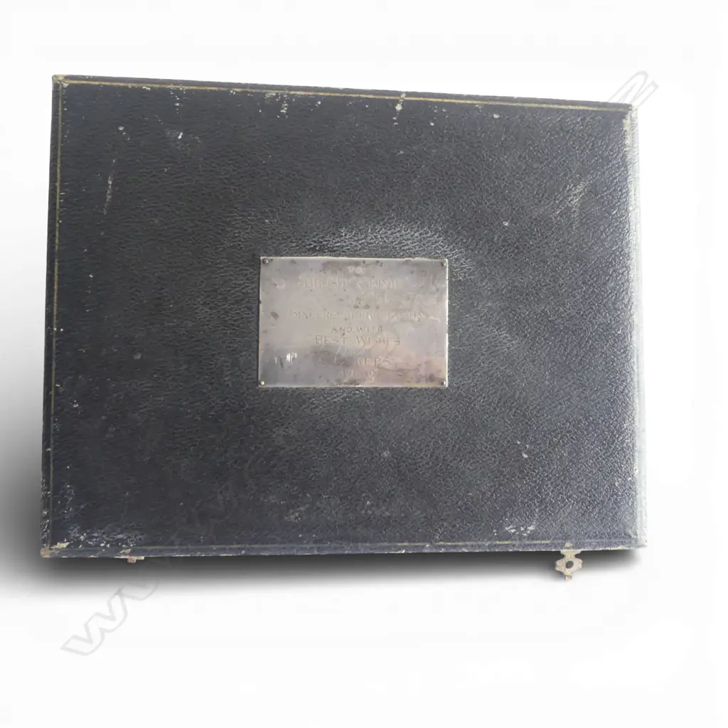 CASED 6 PLACE IVORINE 'BONE' CUTLERY SET w. stg silver presentation plaque Image 1++