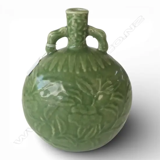 ORIENTAL 2 HANDLED EWER w. GREEN CRACKLE GLAZE H 280mm