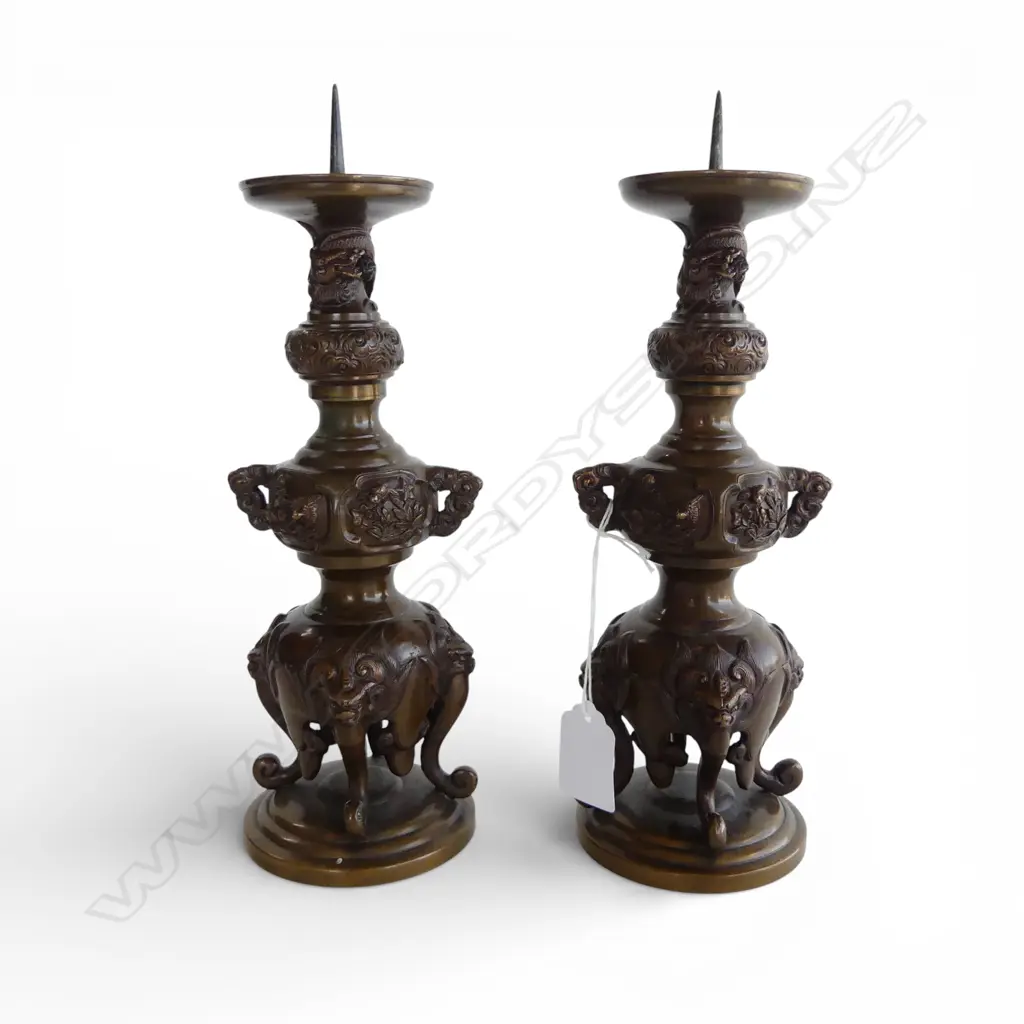 PR ORIENTAL BRONZE CANDLESTICKS H.250mm Image 1++