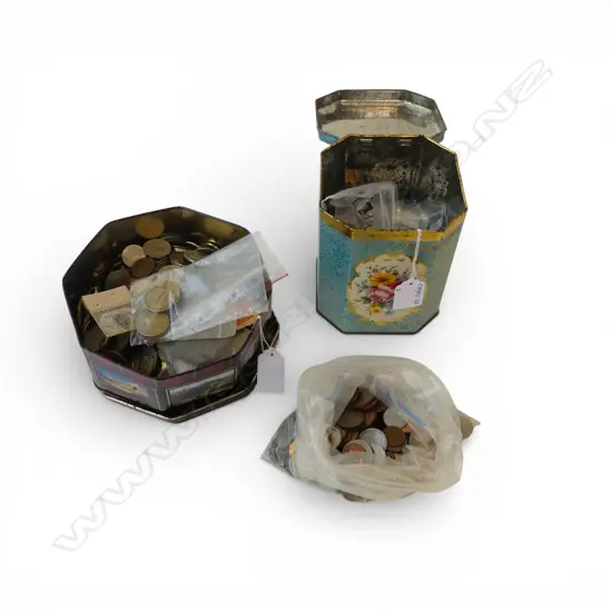 2 TINS OF VINTAGE COINS mainly decimal NZ Australia etc