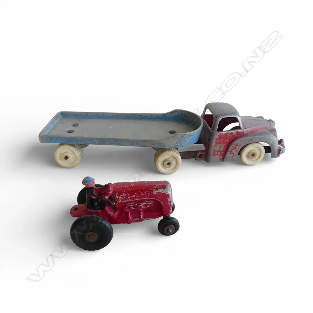FUN HO! ARTICULATED TOY TRUCK + other maker RED TRACTOR Image 1++