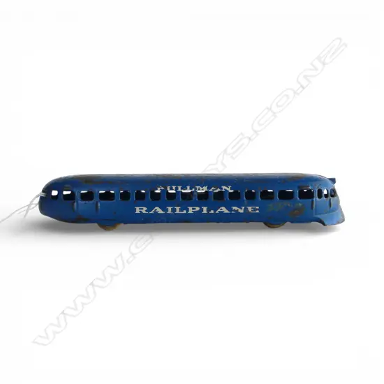 Vintage cast iron blue train car marked PULLMAN RAILPLANE by Arcade circa 1936 L.220mm