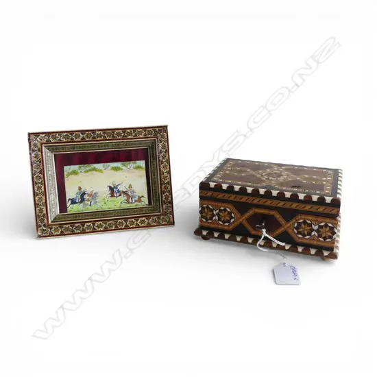 MUGHAL SCHOOL PAINTING IN KHATAM INLAY FRAME + BOX