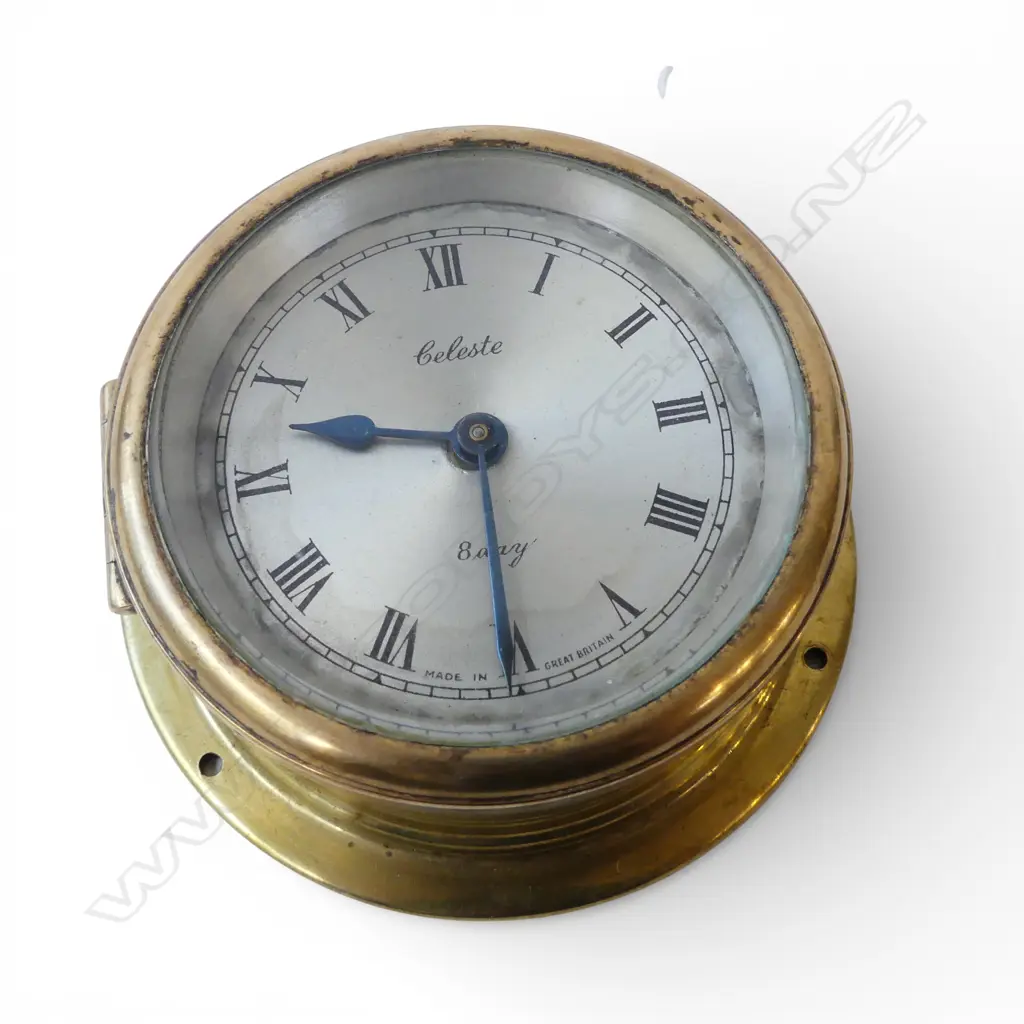 VINTAGE BRASS SHIPS CELESTE 8 DAY CLOCK not working, with winder Dia.90mm Image 1++
