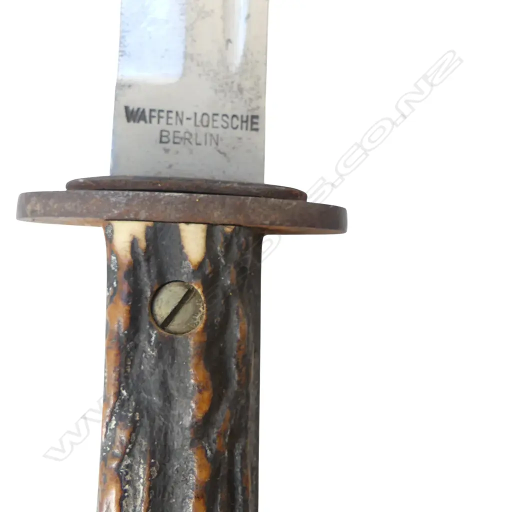 GERMAN WAFFEN-LOESCHE HUNTING KNIFE WITH BONE HANDLE IN METAL AND LEATHER SHEATH 370 (L) Image 1++