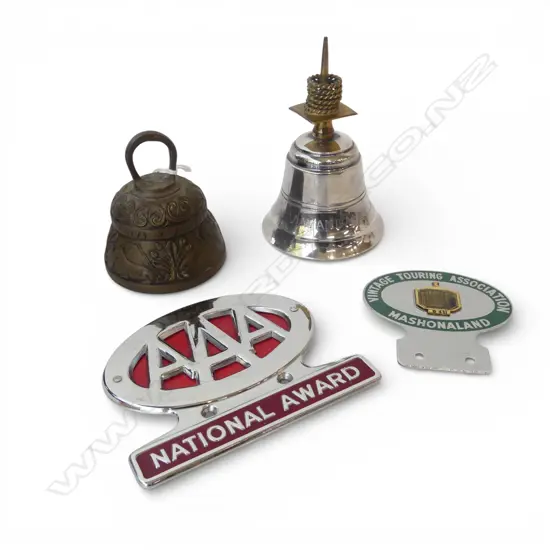 2 BELLS + 2 CAR BADGES: AAA NATIONAL AWARD & VINTAGE TOURING ASSOC. MASHONALAND