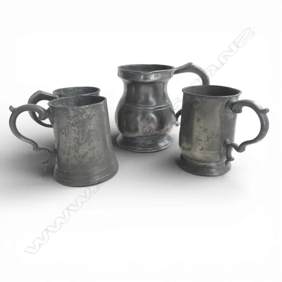 4 ANTIQUE PEWTER BEER MUGS