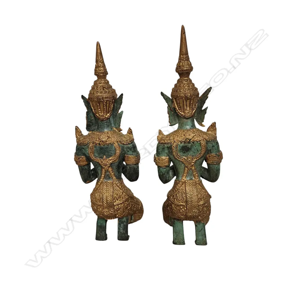 PAIR OF BRONZE THEPPHANOM THAI TEMPLE GUARDIANS  (220mm) Image 1++