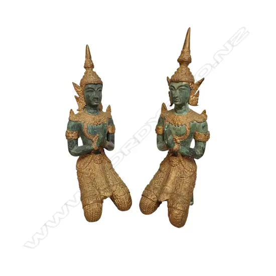 PAIR OF BRONZE THEPPHANOM THAI TEMPLE GUARDIANS  (220mm)