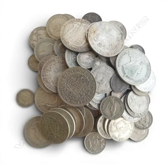 BAG OF OLDER MAINLY SILVER NZ AUSTRALIA FIJI USA ETC COINAGE 393gms