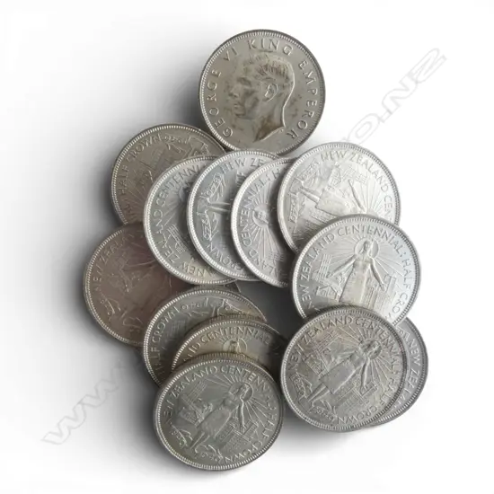 14 NZ SILVER 1940 CENTENIAL HALF CROWNS very good condition 198gms