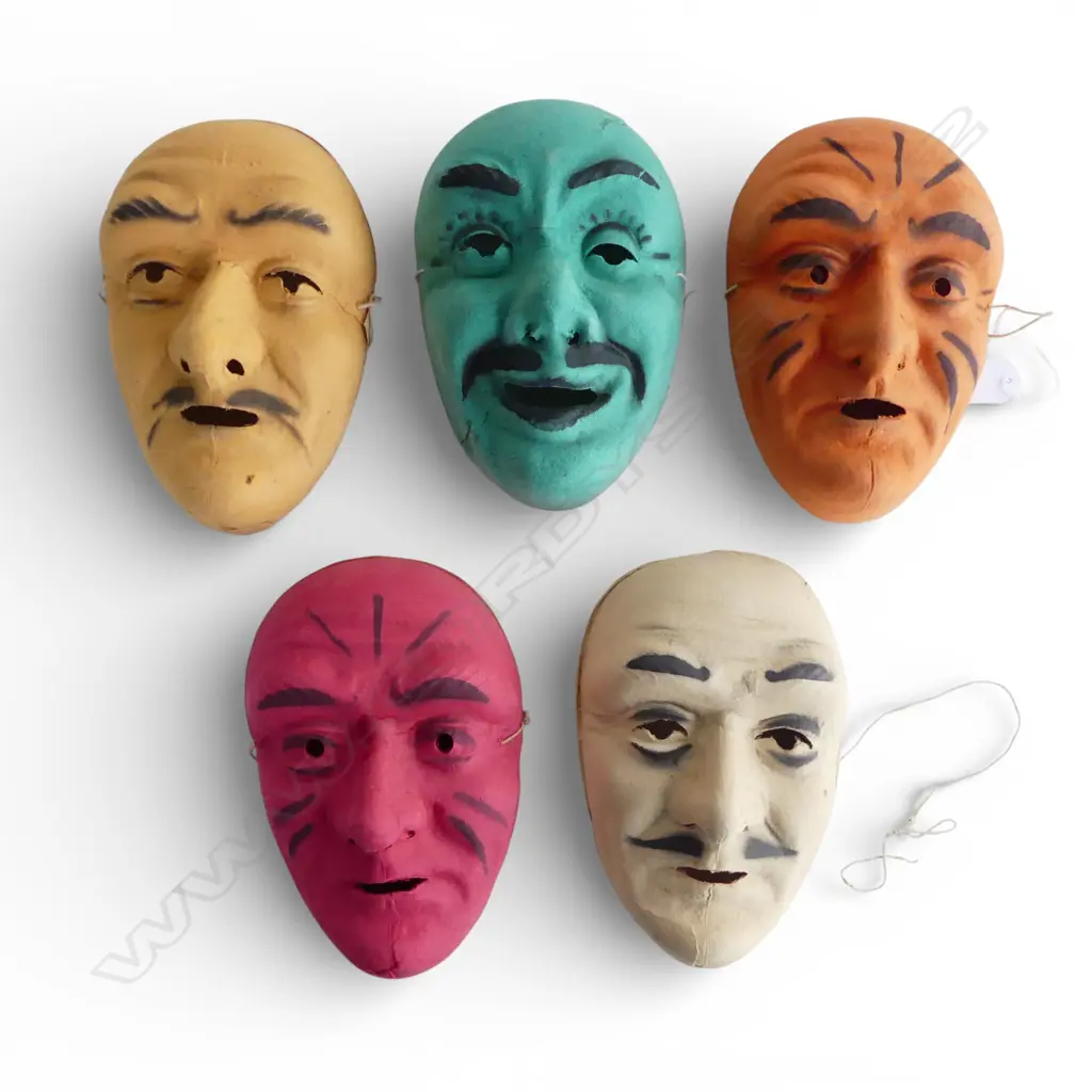 5 VINTAGE CARD FACE MASKS. various colours w black highlights Image 1++